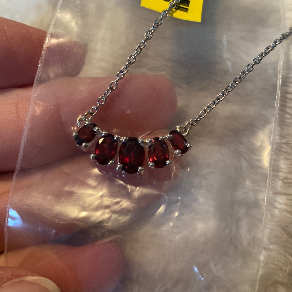 Red garnet neckless 925 silver and steel mix NWT